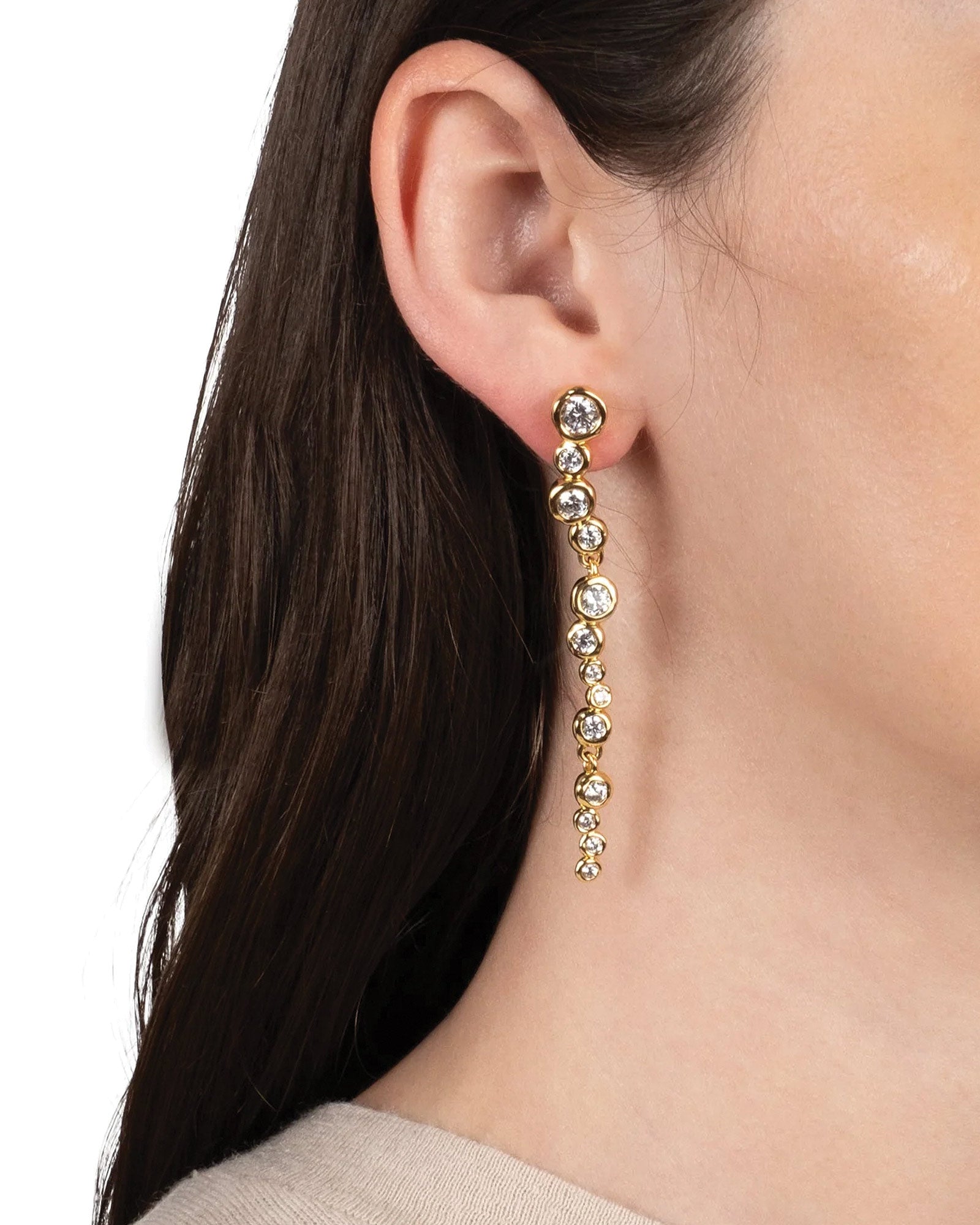 Asterales Gold CZ Cascading Earring 14k Gold Plated, Crystal