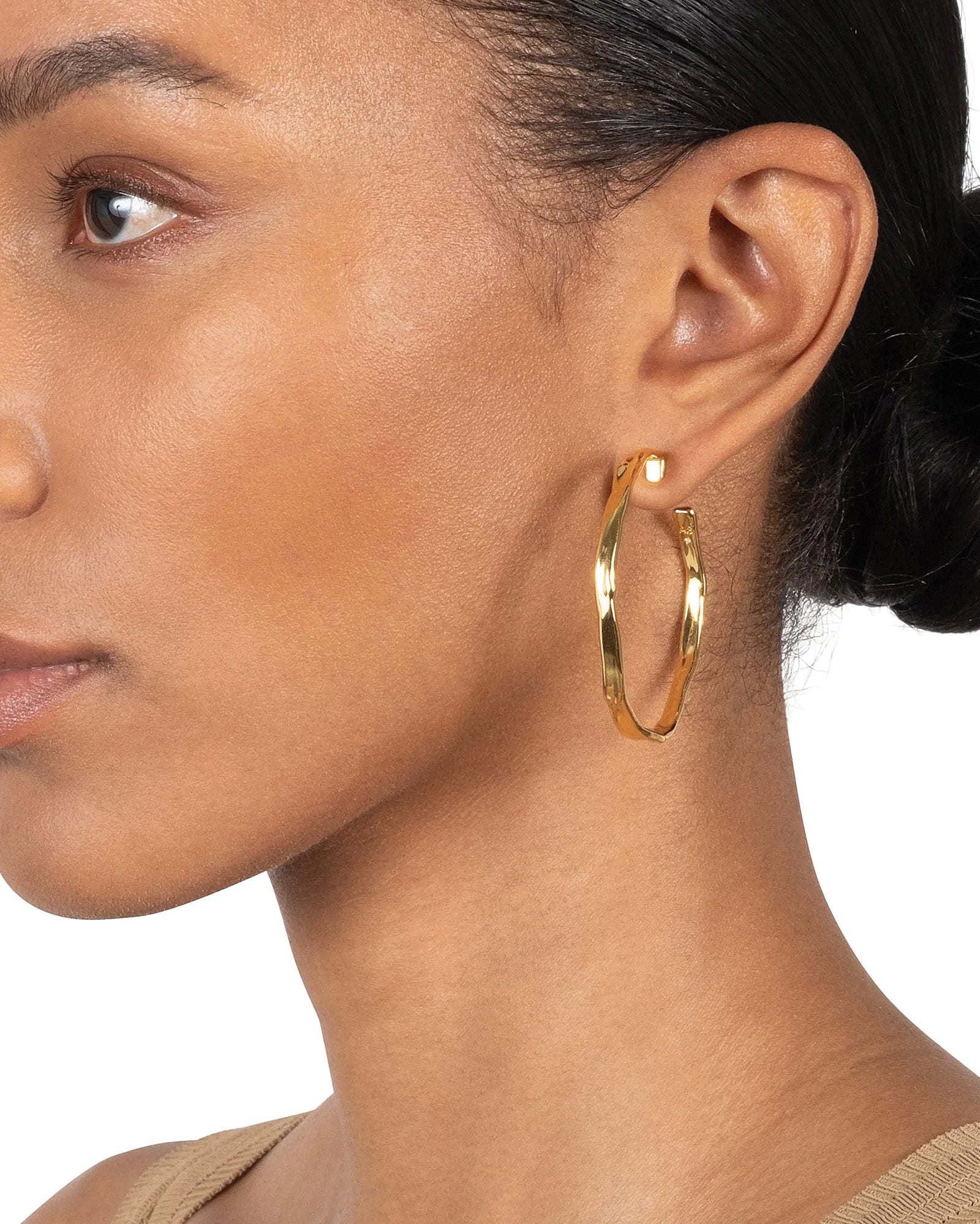 Brut Gold Skinny Hoop Earring 14k Gold Plated