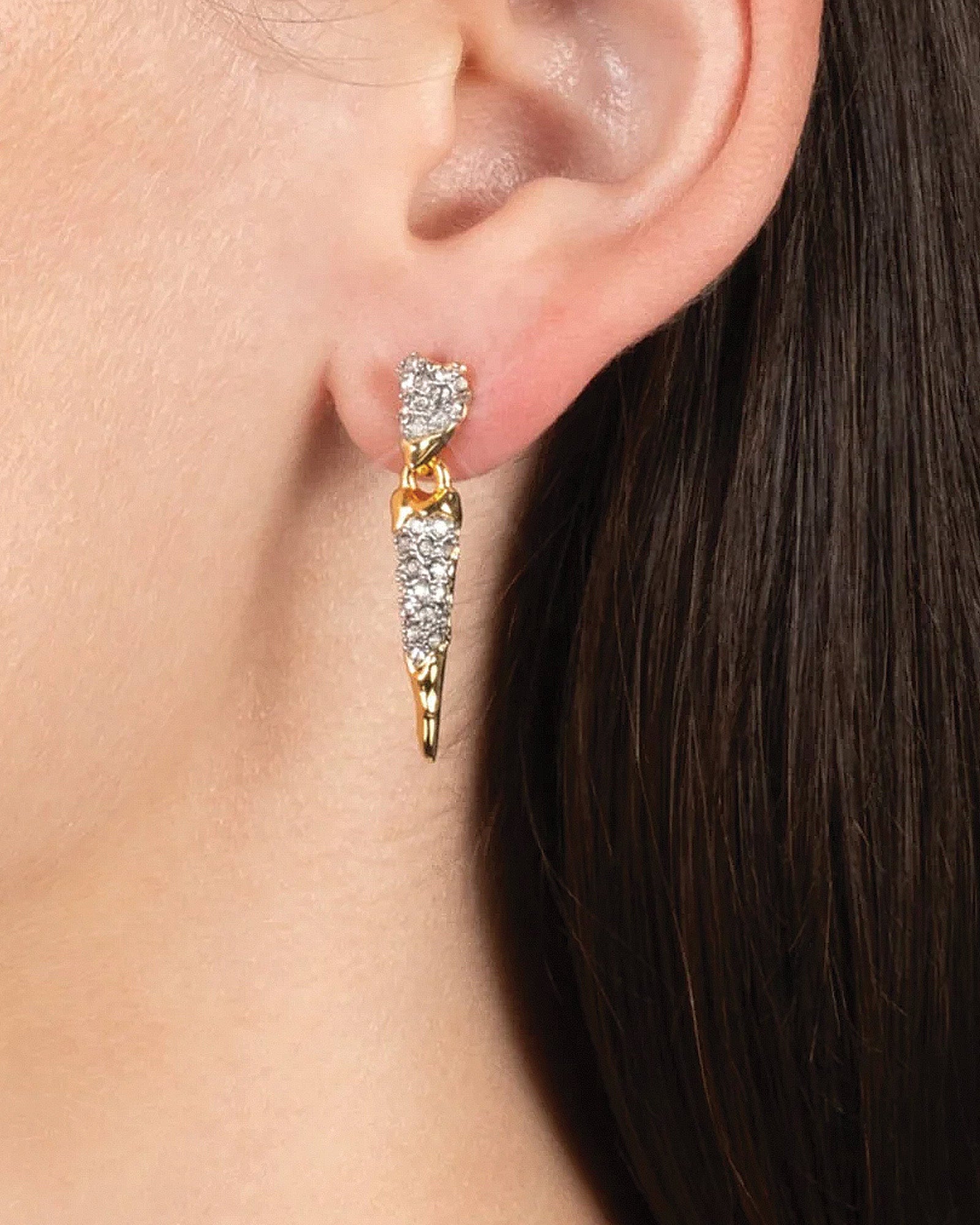 Solanales Crystal Spear Drop Earring 14k Gold Plated, Crystal