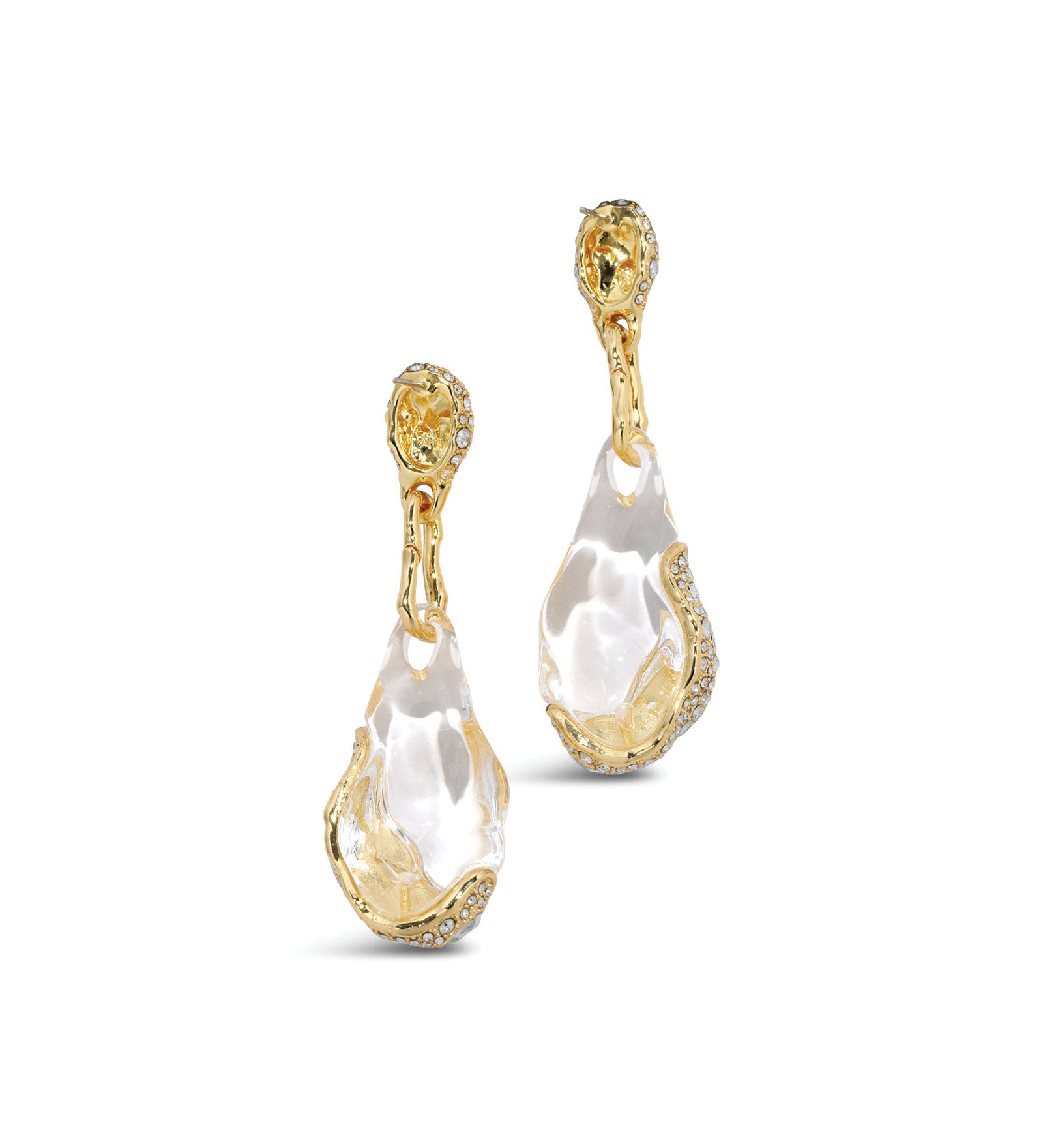 Liquid Lucite Crystal Pavé Pebble Drop Earring 14k Gold Plated, Crystal