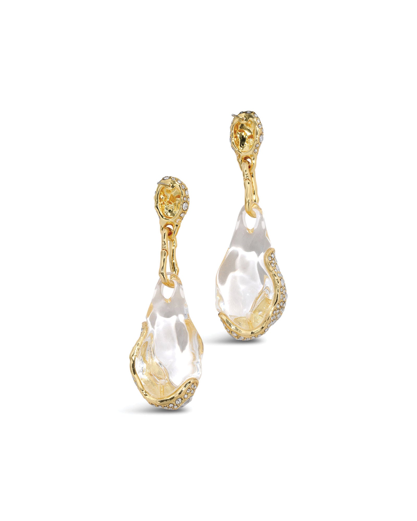 Liquid Lucite Crystal Pavé Pebble Drop Earring 14k Gold Plated, Crystal
