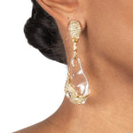 Liquid Lucite Crystal Pavé Pebble Drop Earring 14k Gold Plated, Crystal