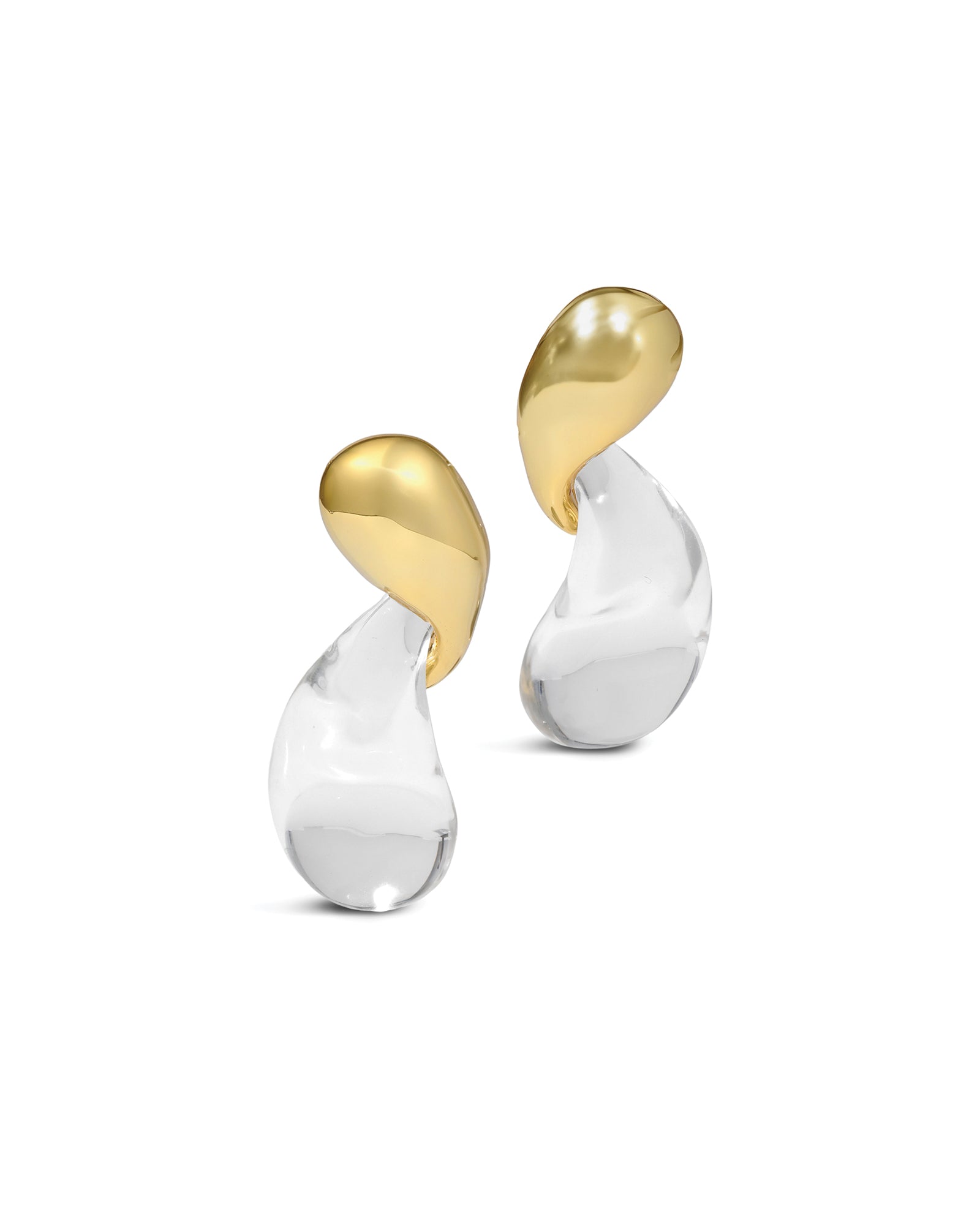 Liquid Lucite Modernist
Earring 14k Gold Plated Brass, Clear Lucite