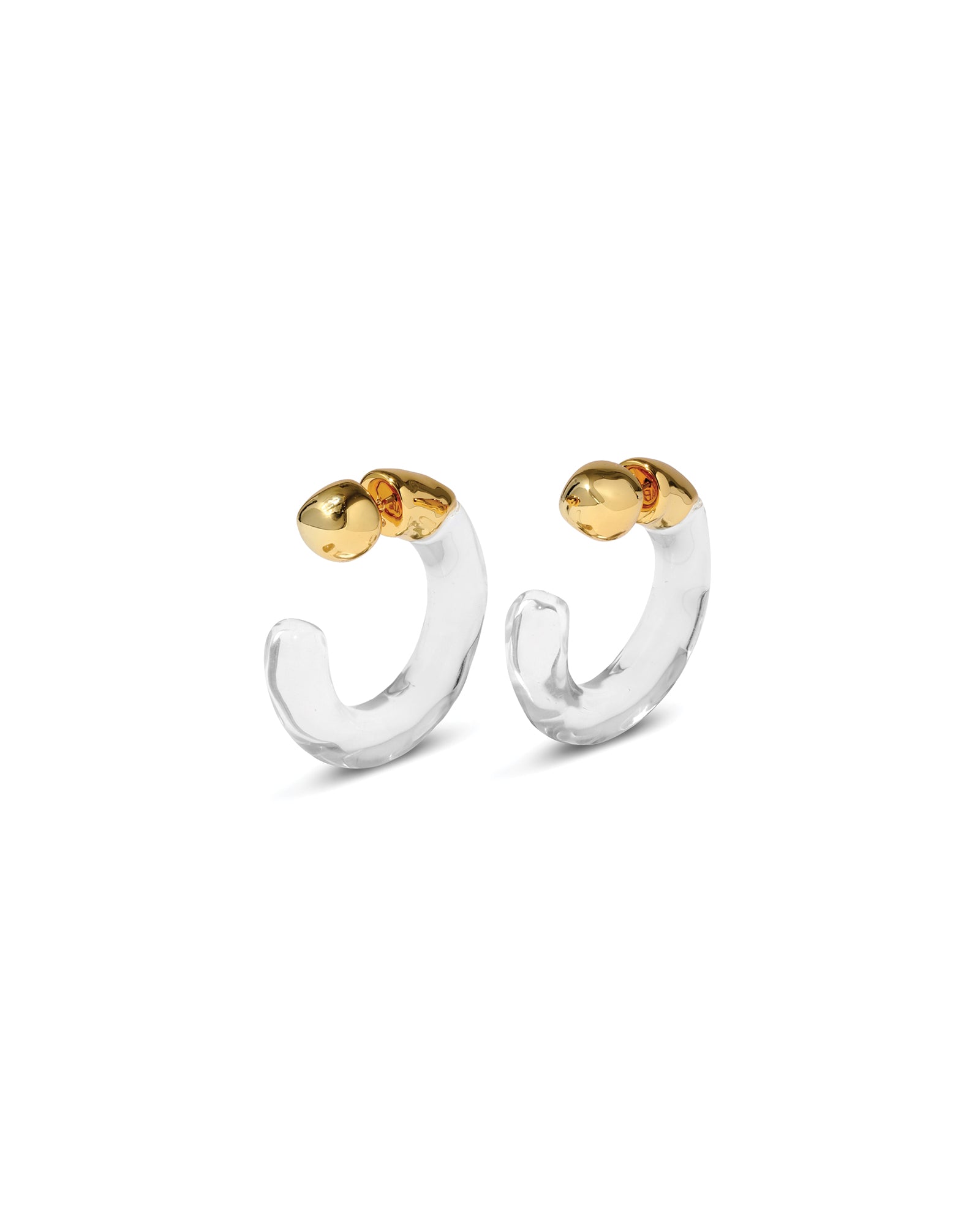 Liquid Lucite Front Back
Hoop Earring 14k Gold Plated Brass, Clear Lucite