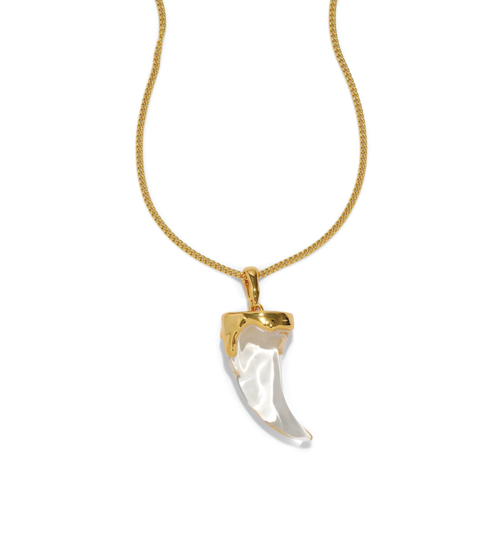 Liquid Lucite Horn Necklace 14k Gold Plated Brass, Clear Lucite