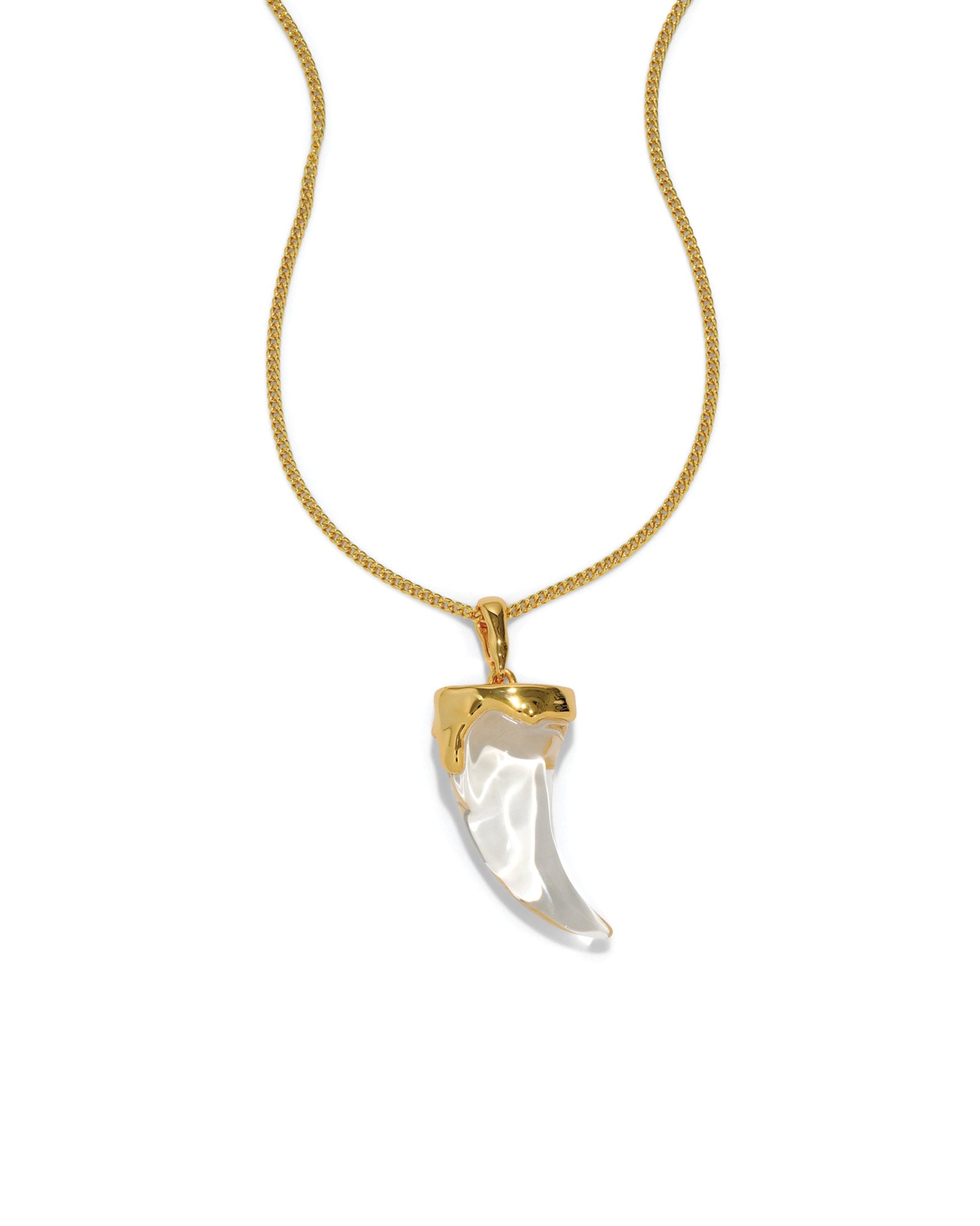 Liquid Lucite Horn Necklace 14k Gold Plated Brass, Clear Lucite