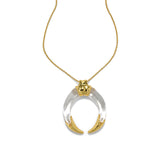 Gilded Tusk Lucite Necklace 14k Gold Plated Brass, Clear Lucite