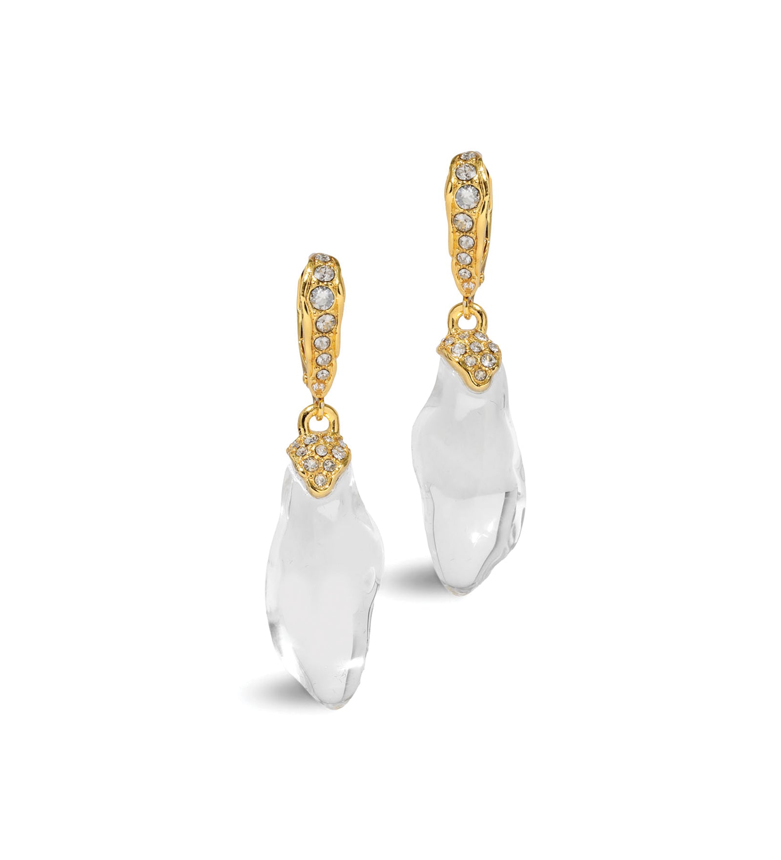 Alexis Bittar-Liquid Lucite Crystal Pavé Leverback Earrings-Earrings-14k Gold Plated, Crystal, Clear Lucite-Blue Ruby Jewellery-Vancouver Canada