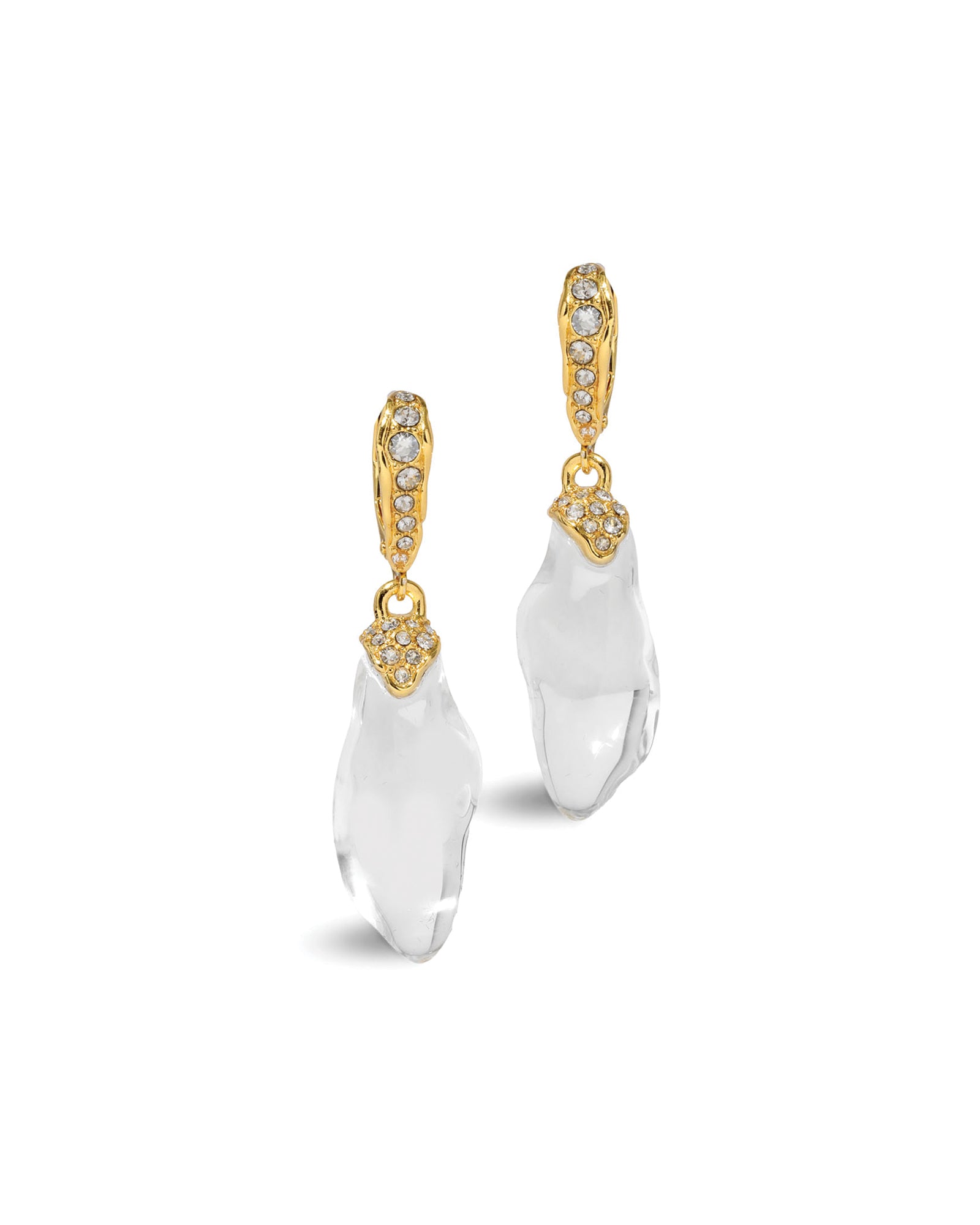 Alexis Bittar-Liquid Lucite Crystal Pavé Leverback Earrings-Earrings-14k Gold Plated, Crystal, Clear Lucite-Blue Ruby Jewellery-Vancouver Canada