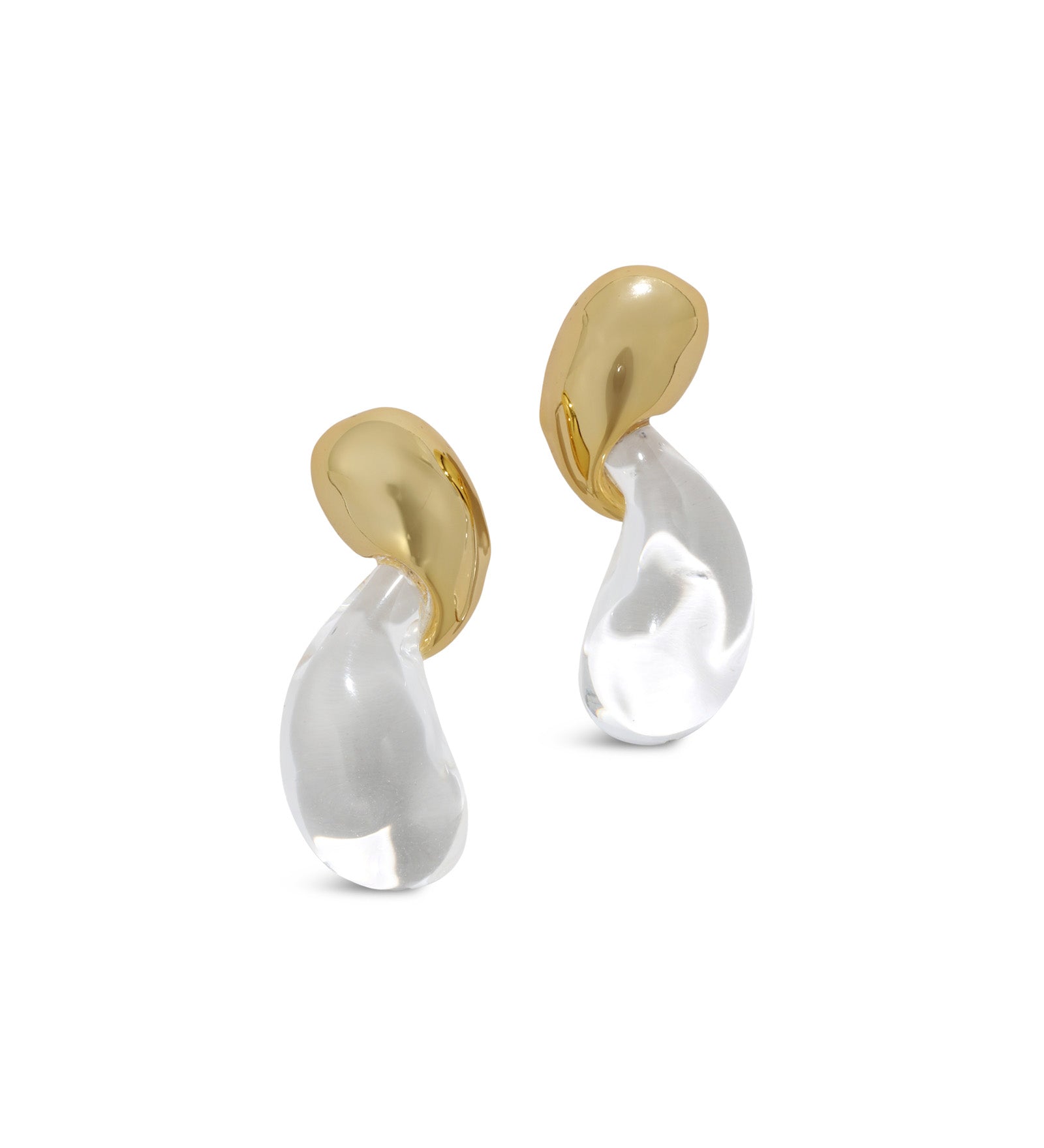 Liquid Lucite Modernist Earrings 14k Gold Plated, Clear Lucite