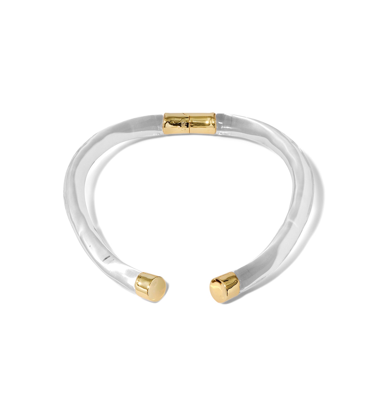 Liquid Lucite Capped Hinge Collar Necklace 14k Gold Plated, Clear Lucite