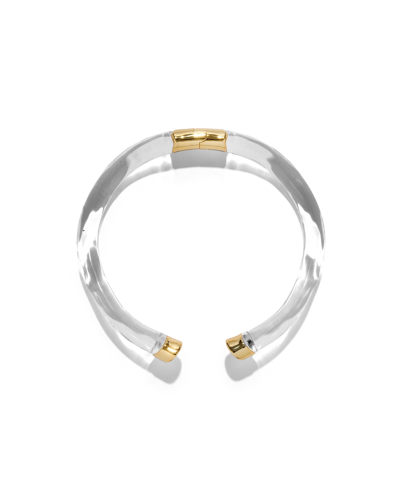 Liquid Lucite Capped Hinge Collar Necklace 14k Gold Plated, Clear Lucite