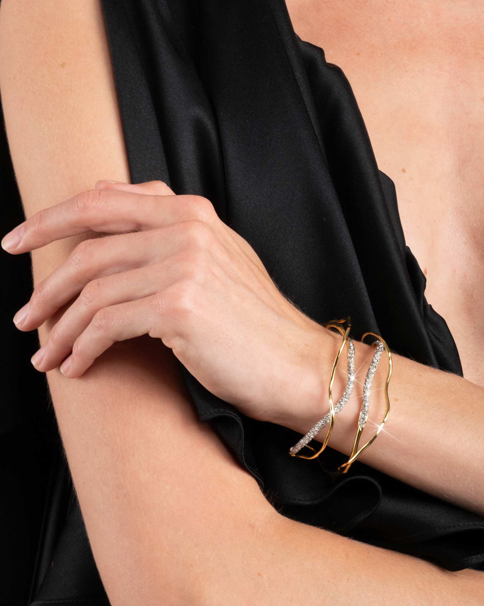 Solanales Crystal Cuff Bracelet 14k Gold Plated, Crystal