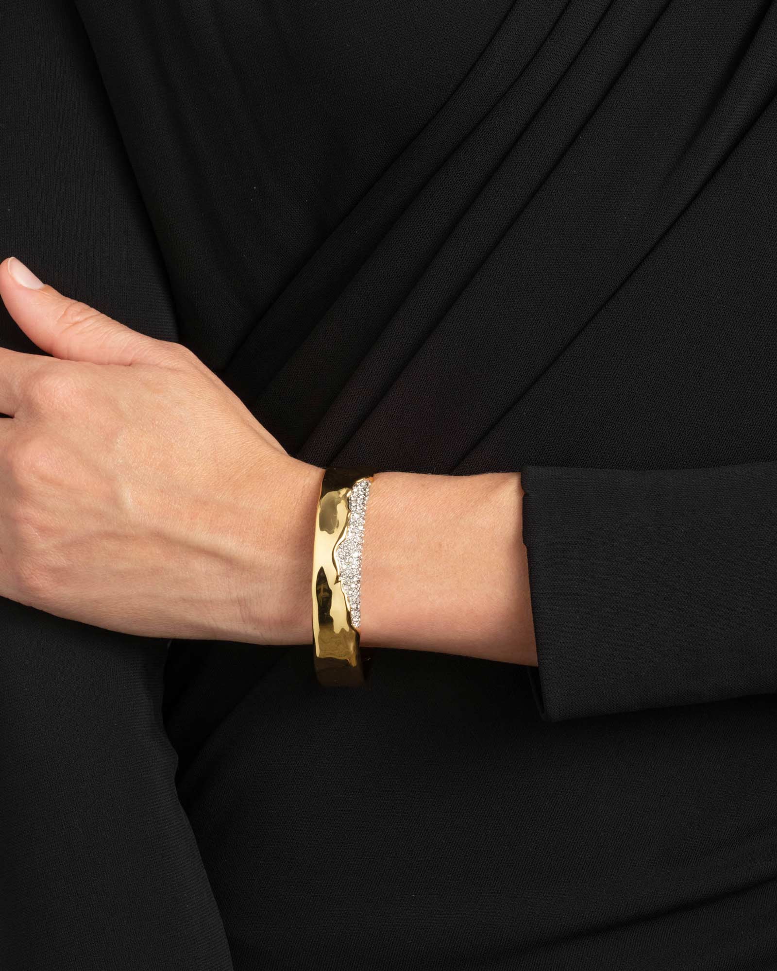 Solanales Gold Crystal Cuff Bracelet 14k Gold Plated, Crystal