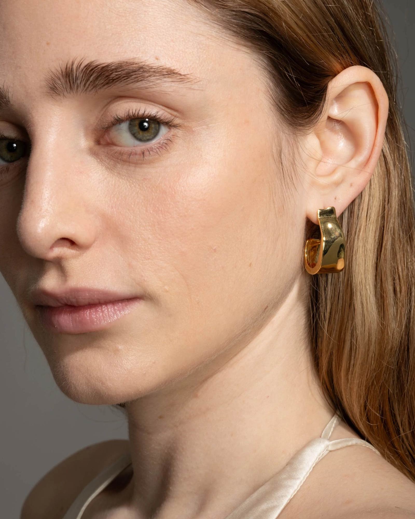 Molten Gold Ribbon Hoop Earring 14k Gold Plated