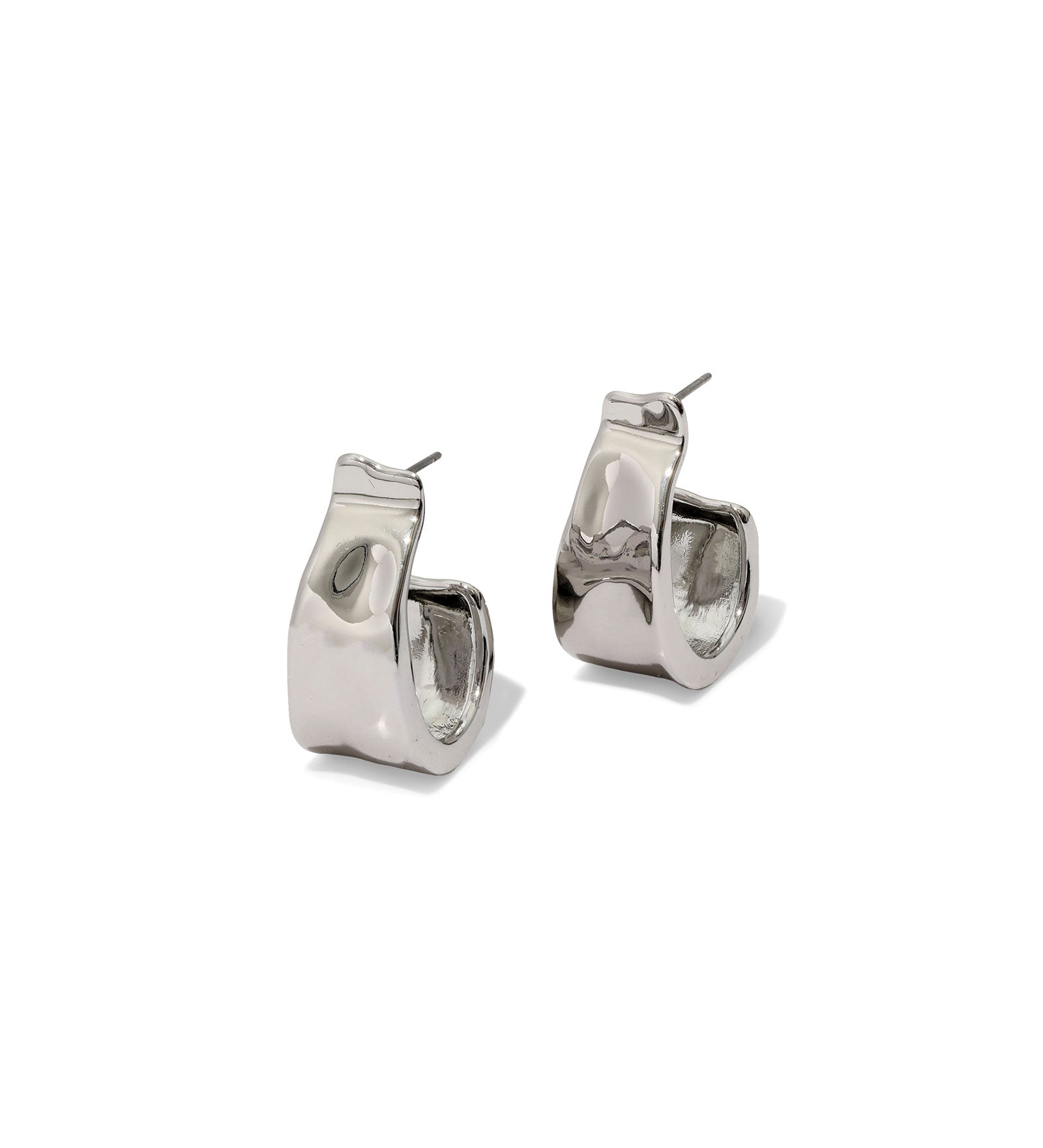 Molten Silver Ribbon Hoop Earring Rhodium Tone Plated Brass,