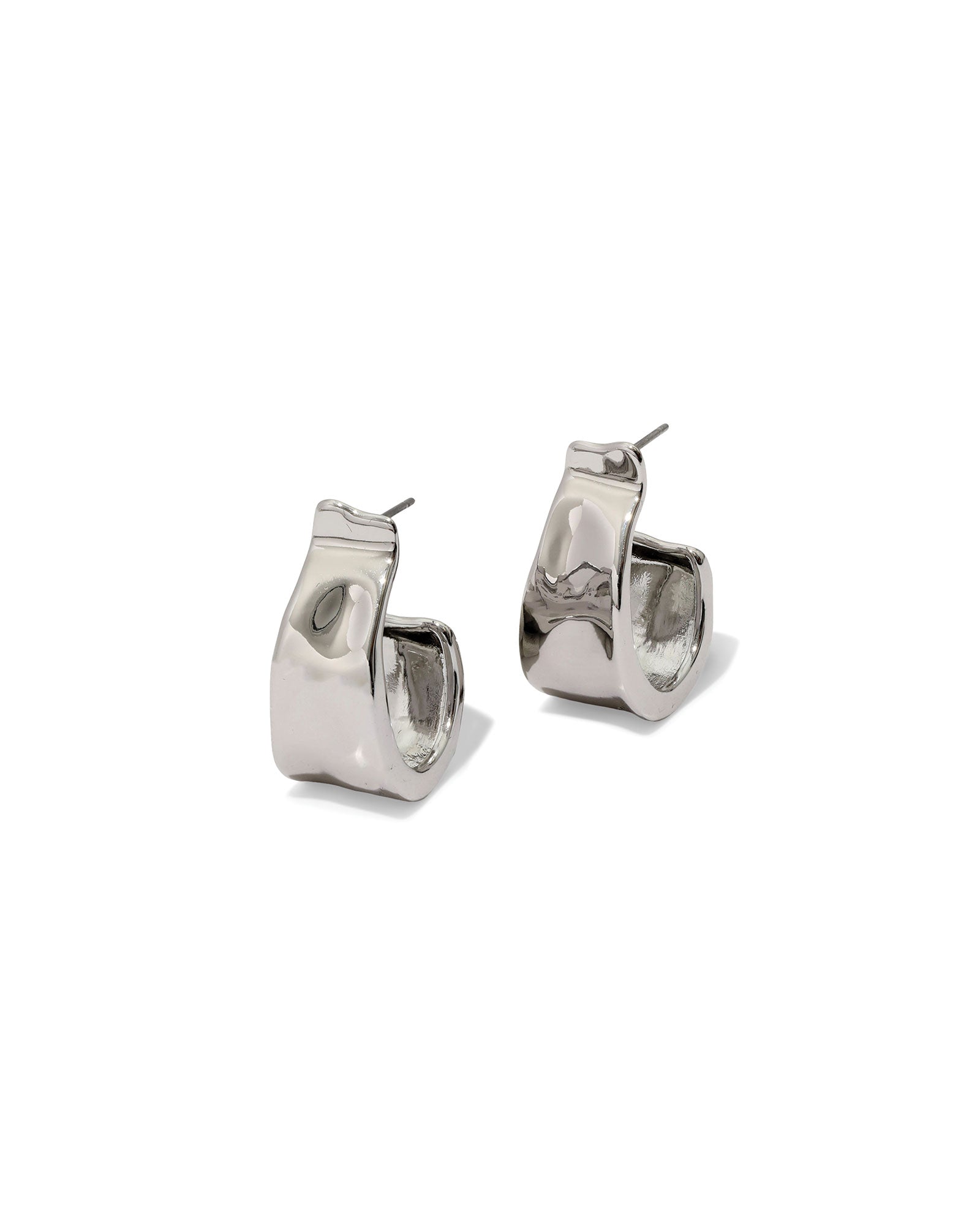 Molten Silver Ribbon Hoop Earring Rhodium Tone Plated Brass,
