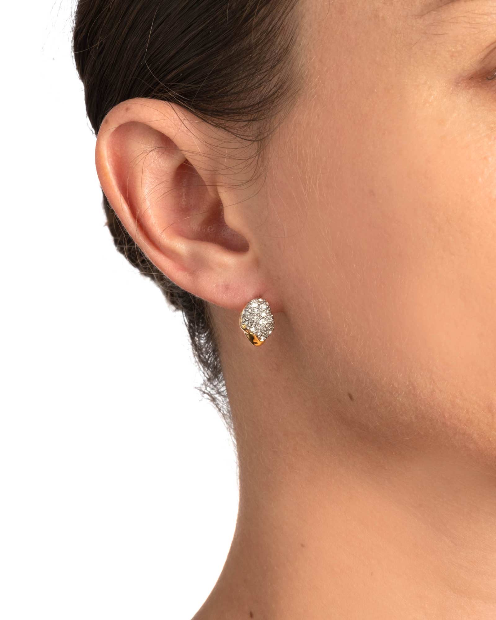 Solanales Crystal Tiny Pebble Stud Earring 14k Gold Plated, Crystal