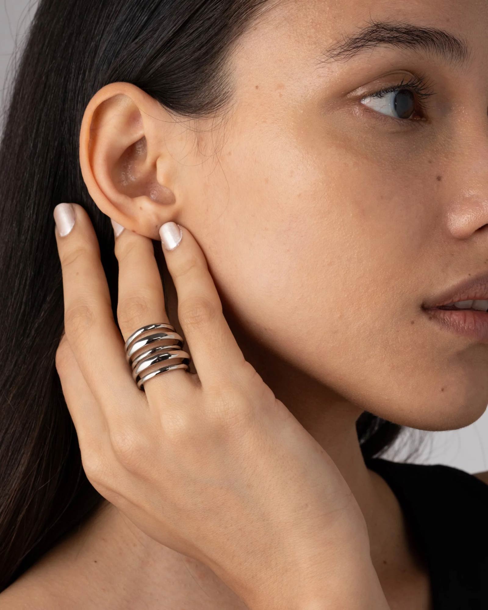 Layered Ring Rhodium Tone Plated Brass, / 7