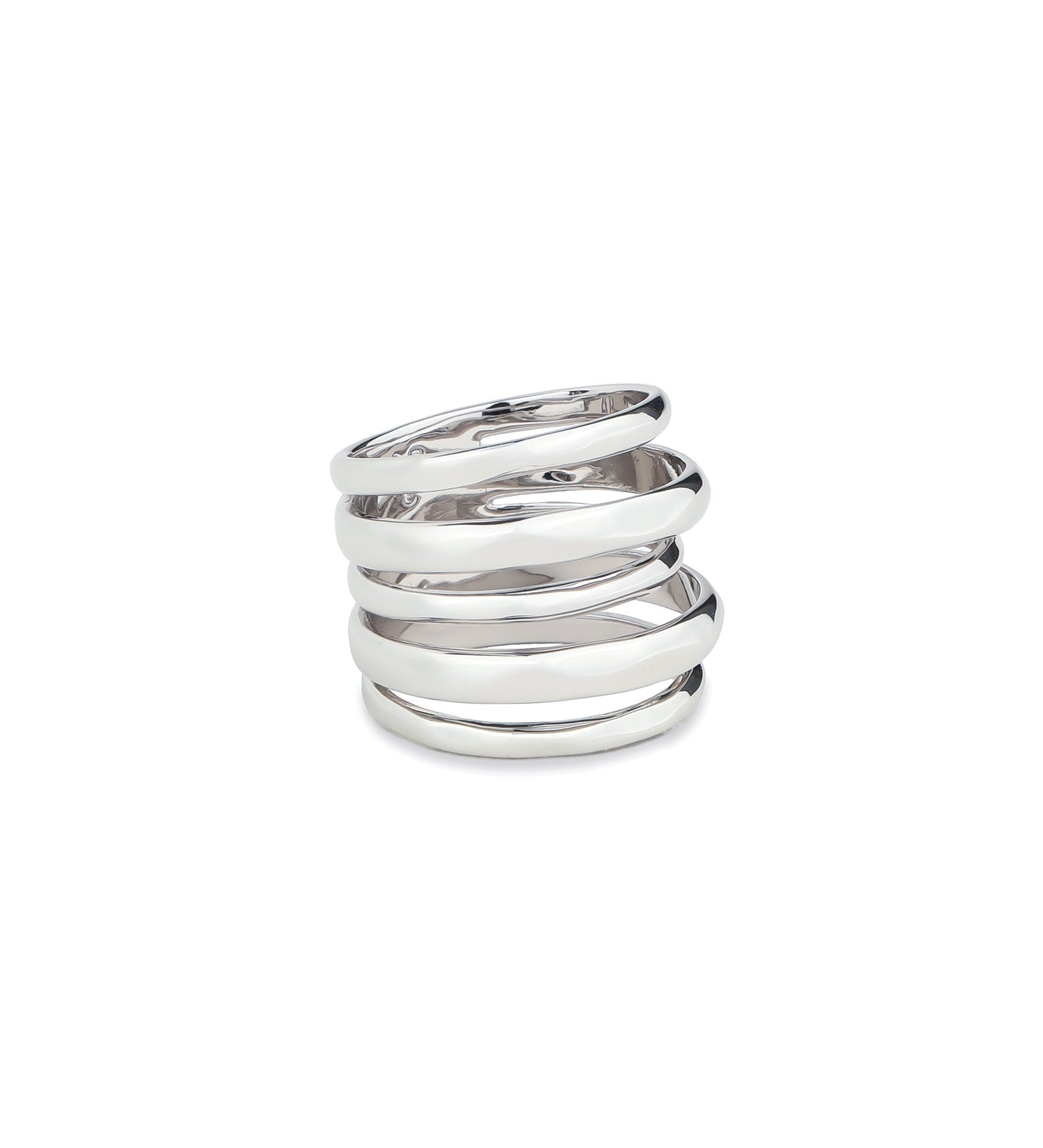 Layered Ring Rhodium Tone Plated Brass, / 7