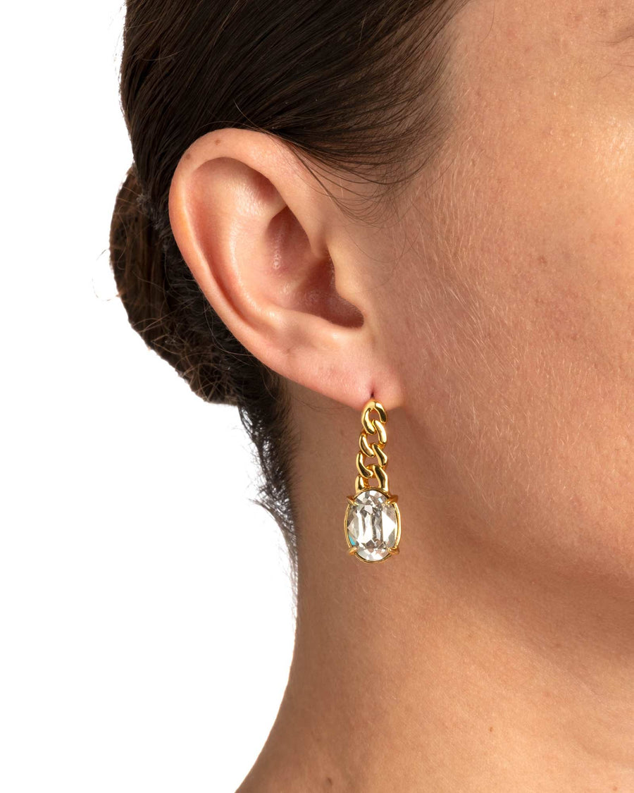 Bonbon Crystal Small Drop Post Earrings 14k Gold Plated, White Pearl