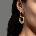 Solanales Crystal Large Link Earrings 14k Gold Plated, Rhodium Tone Plated Brass