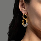 Solanales Crystal Large Link Earrings 14k Gold Plated, Rhodium Tone Plated Brass