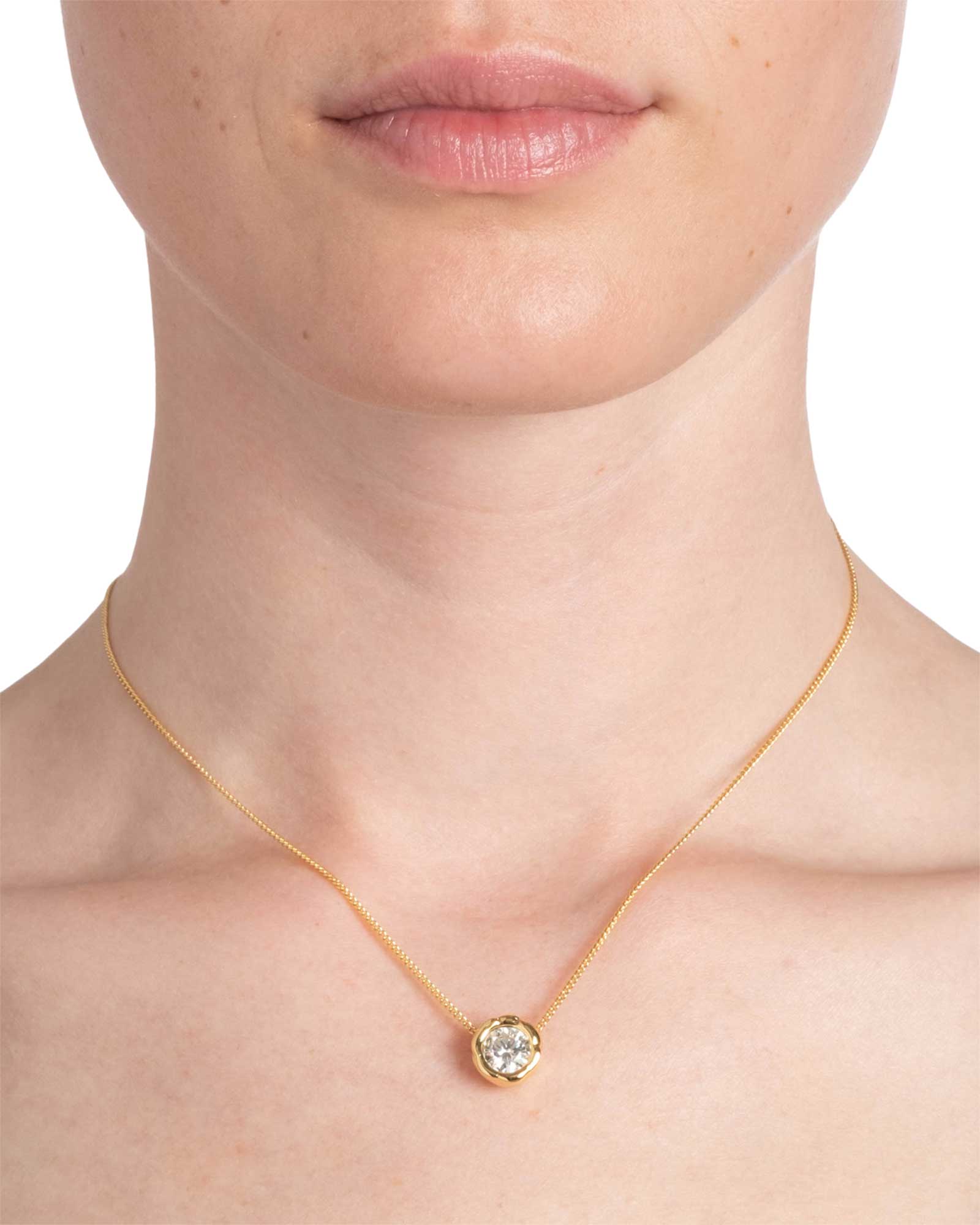 Asterales Gold Molten CZ Solitaire Necklace 14k Gold Plated, Crystal