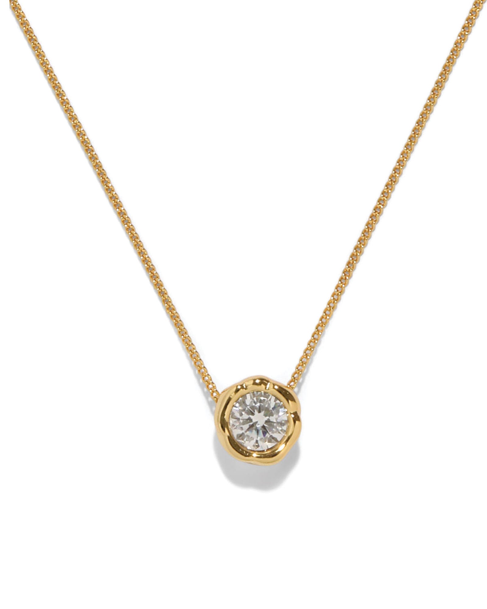 Asterales Gold Molten CZ Solitaire Necklace 14k Gold Plated, Crystal