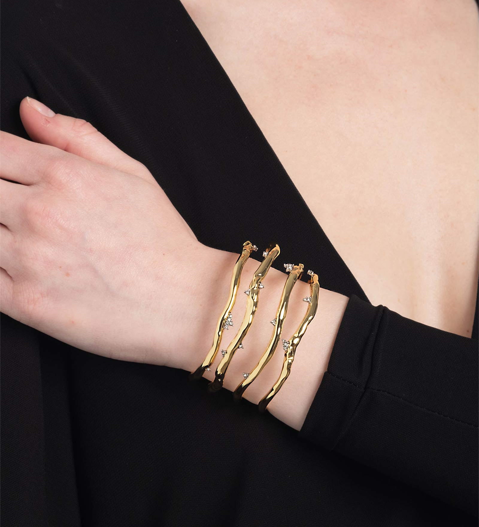 Alexis Bittar-Brut Gold Crystal Thorn Orbit Cuff-Bracelets-14k Gold Plated, Crystal-Blue Ruby Jewellery-Vancouver Canada