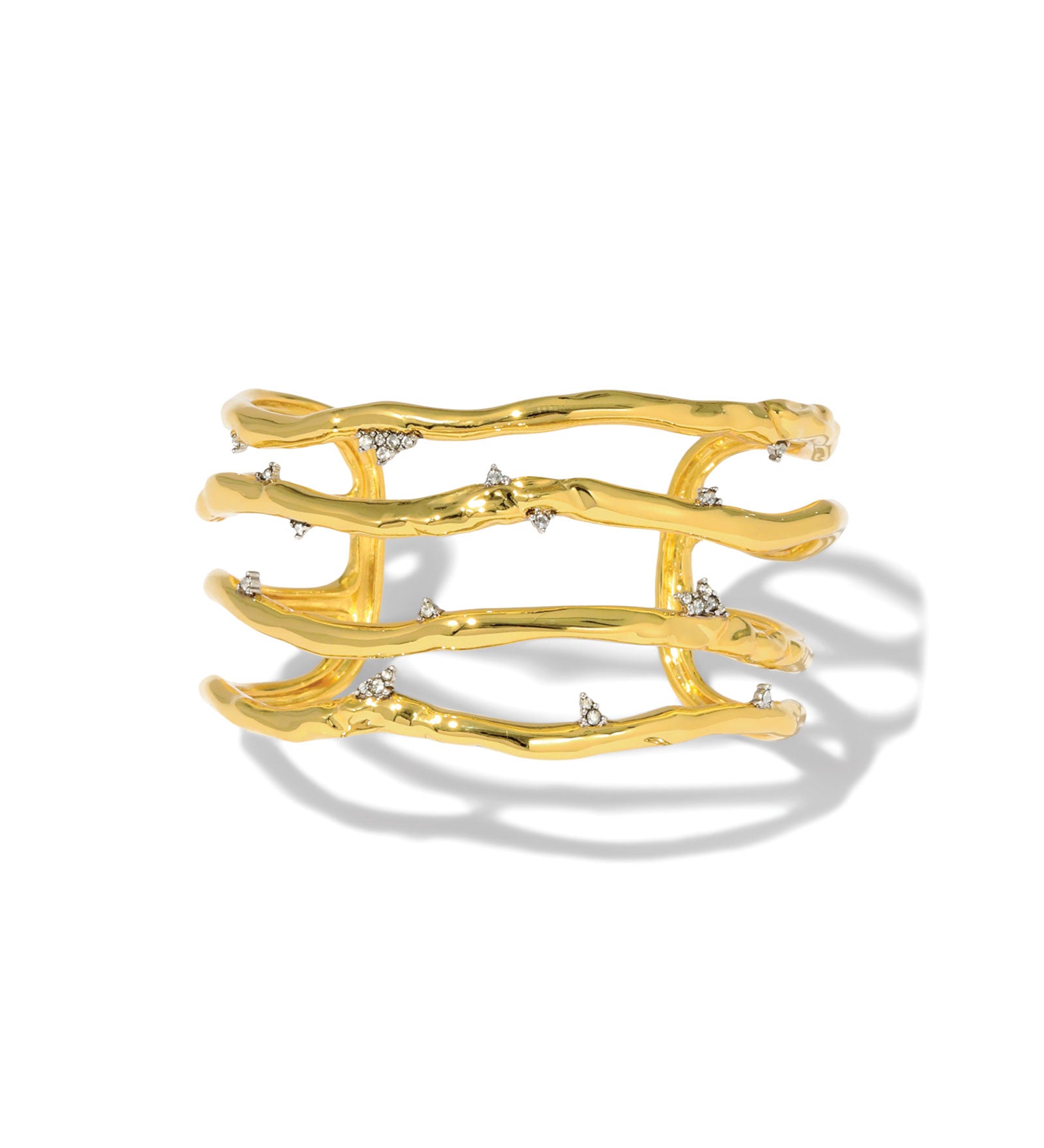 Brut Gold Crystal Thorn Orbit Cuff 14k Gold Plated, Crystal