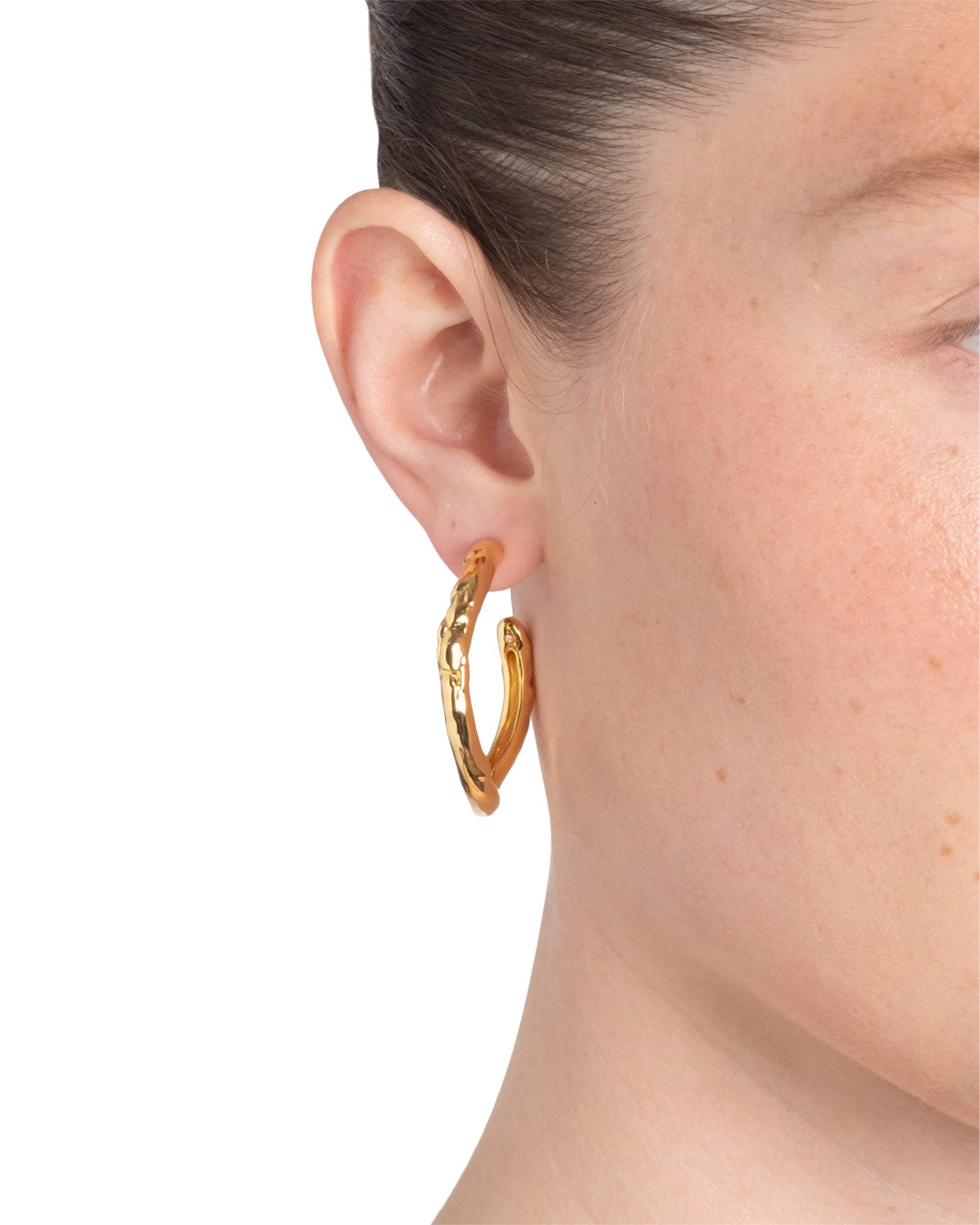 Brut Gold Tube Hoop Earrings 14k Gold Plated