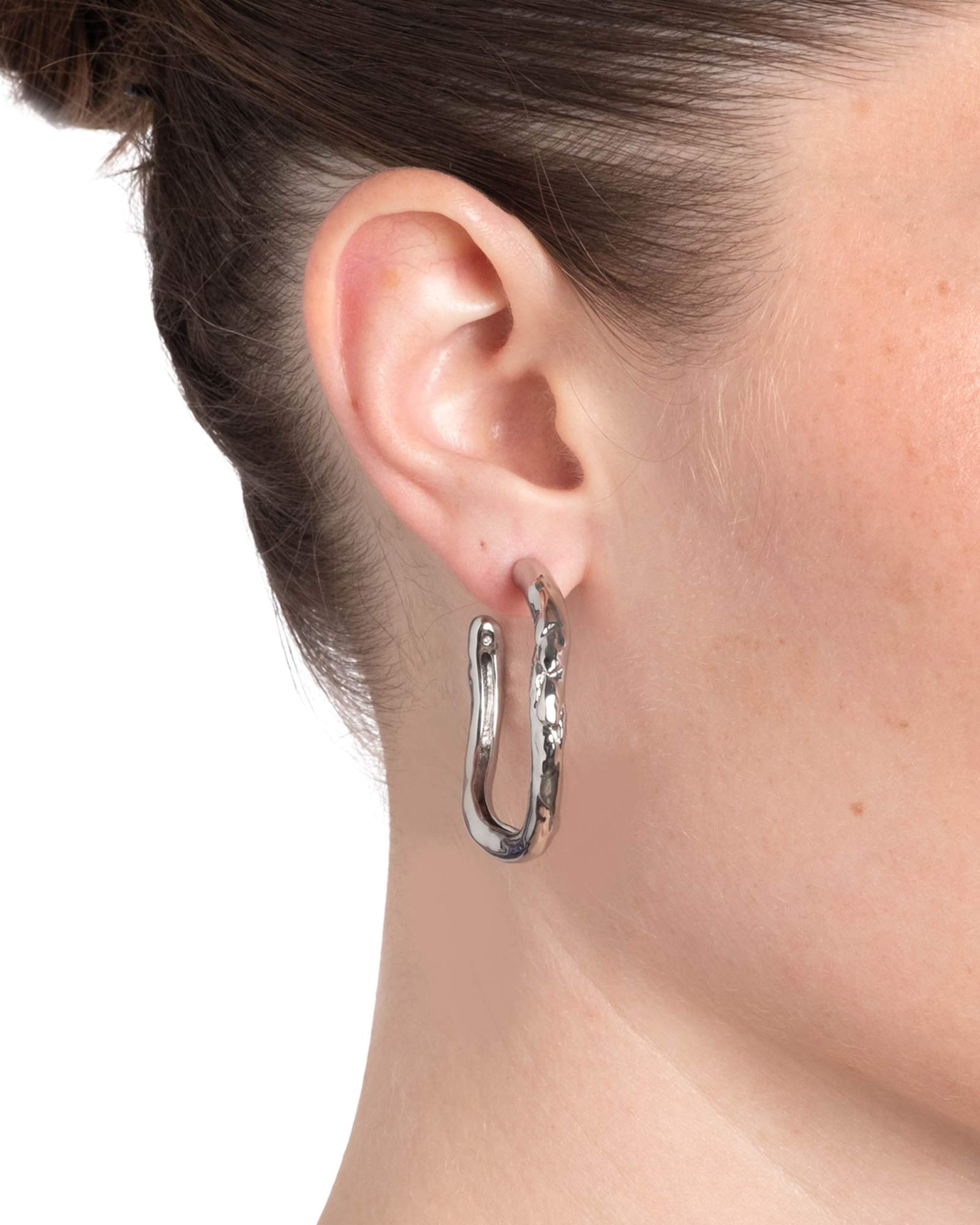 Alexis Bittar-Brut Silver Tube Hoop Earrings-Earrings-Rhodium Tone Plated Brass,-Blue Ruby Jewellery-Vancouver Canada