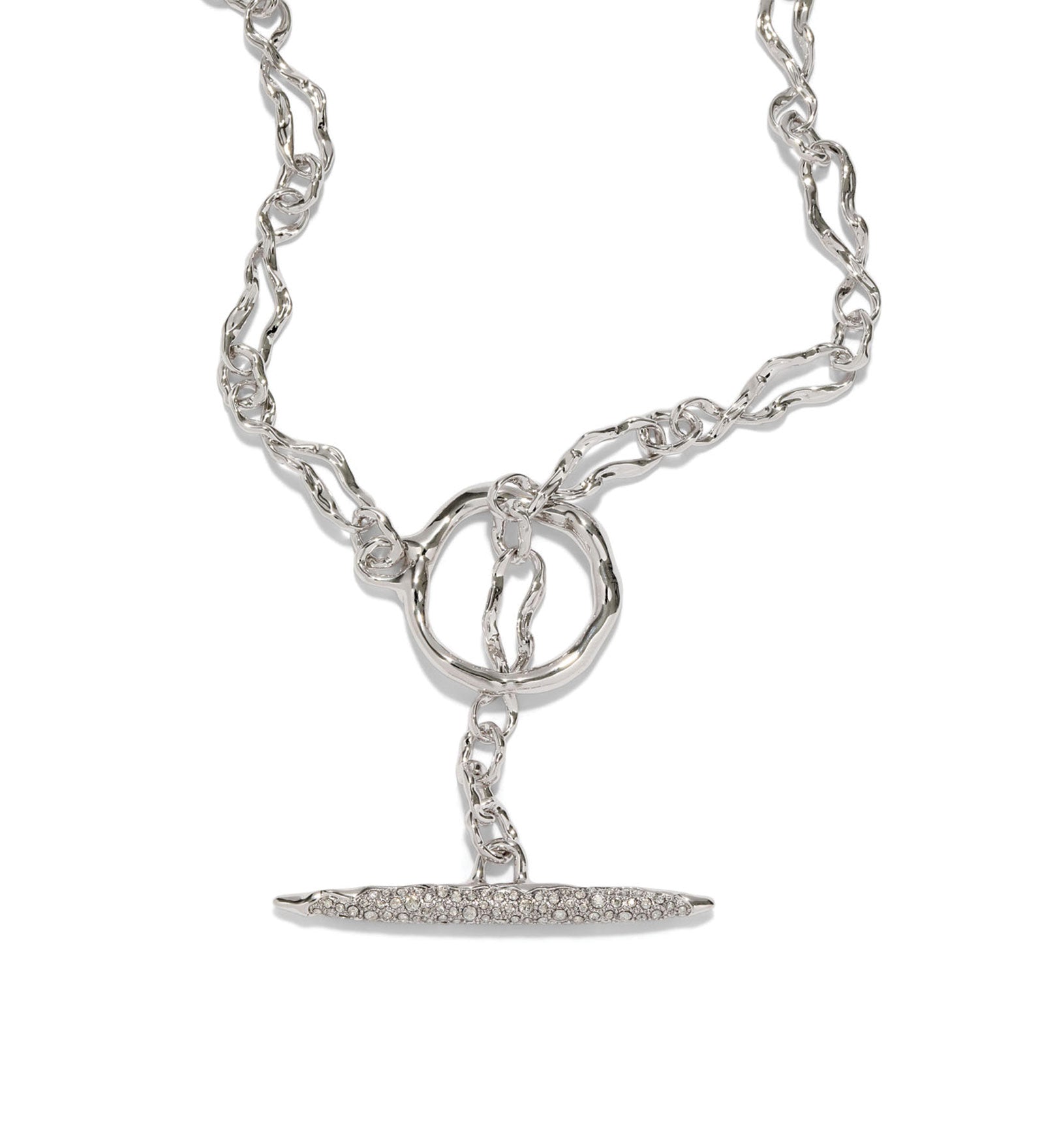 Solanales Gold Crystal
Toggle Necklace Rhodium Tone Plated Brass, Crystal