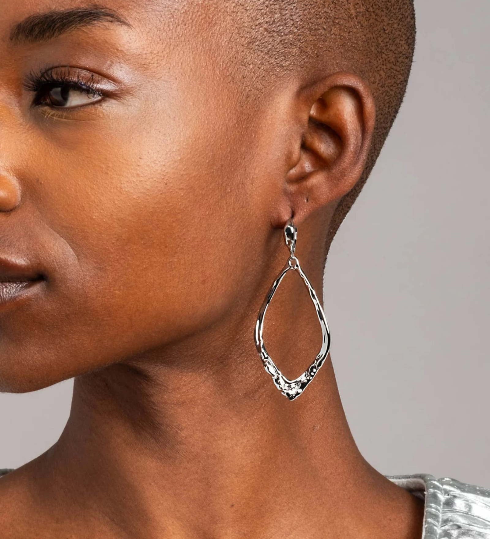 Alexis Bittar-Brut Silver Open Oval Leverback Earrings-Earrings-Blue Ruby Jewellery-Vancouver Canada