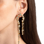 Asterales Gold CZ
Arched Long Earrings 14k Gold Plated, Cubic Zirconia