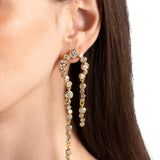 Asterales Gold CZ
Arched Long Earrings 14k Gold Plated, Cubic Zirconia