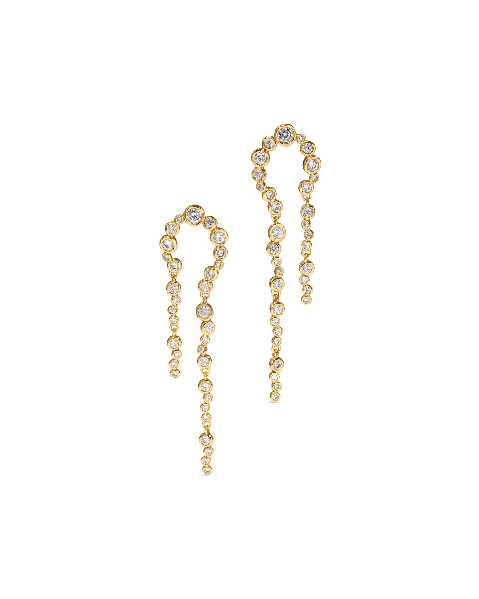 Asterales Gold CZ
Arched Long Earrings 14k Gold Plated, Cubic Zirconia