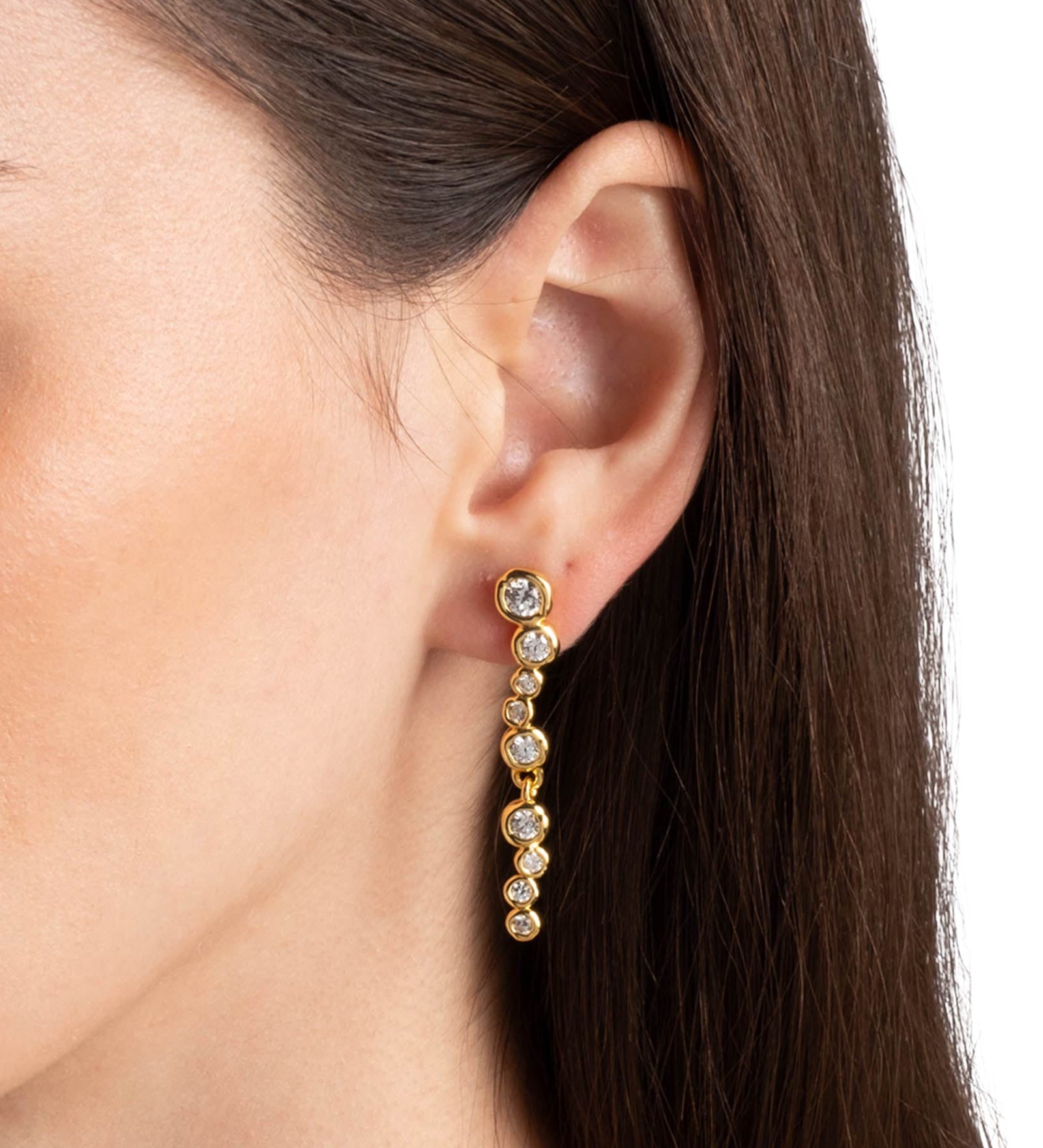 Asterales Gold CZ
Linear Post Earrings 14k Gold Plated, Cubic Zirconia