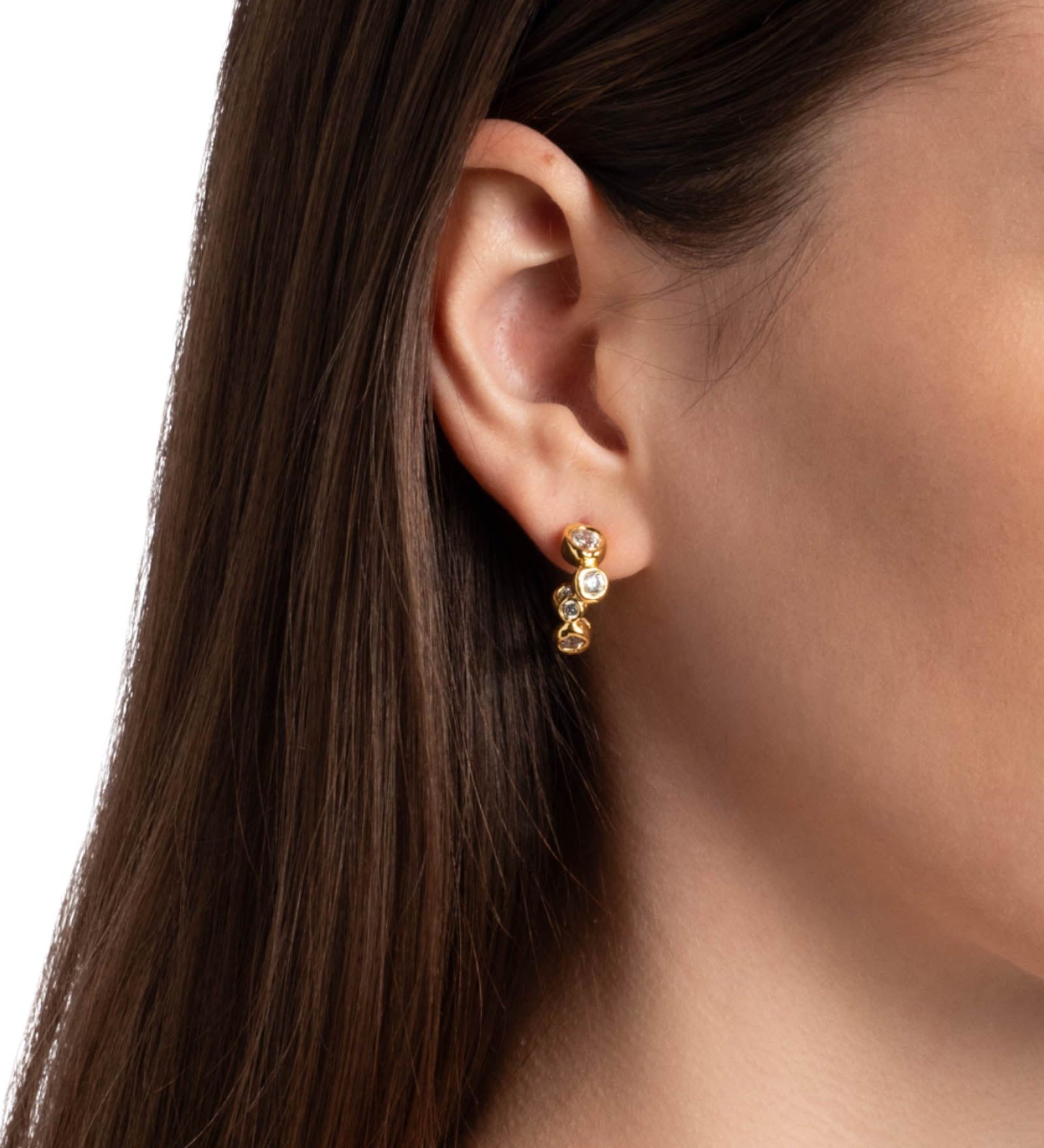Asterales Gold CZ
Small Hoop Earrings 14k Gold Plated, Cubic Zirconia