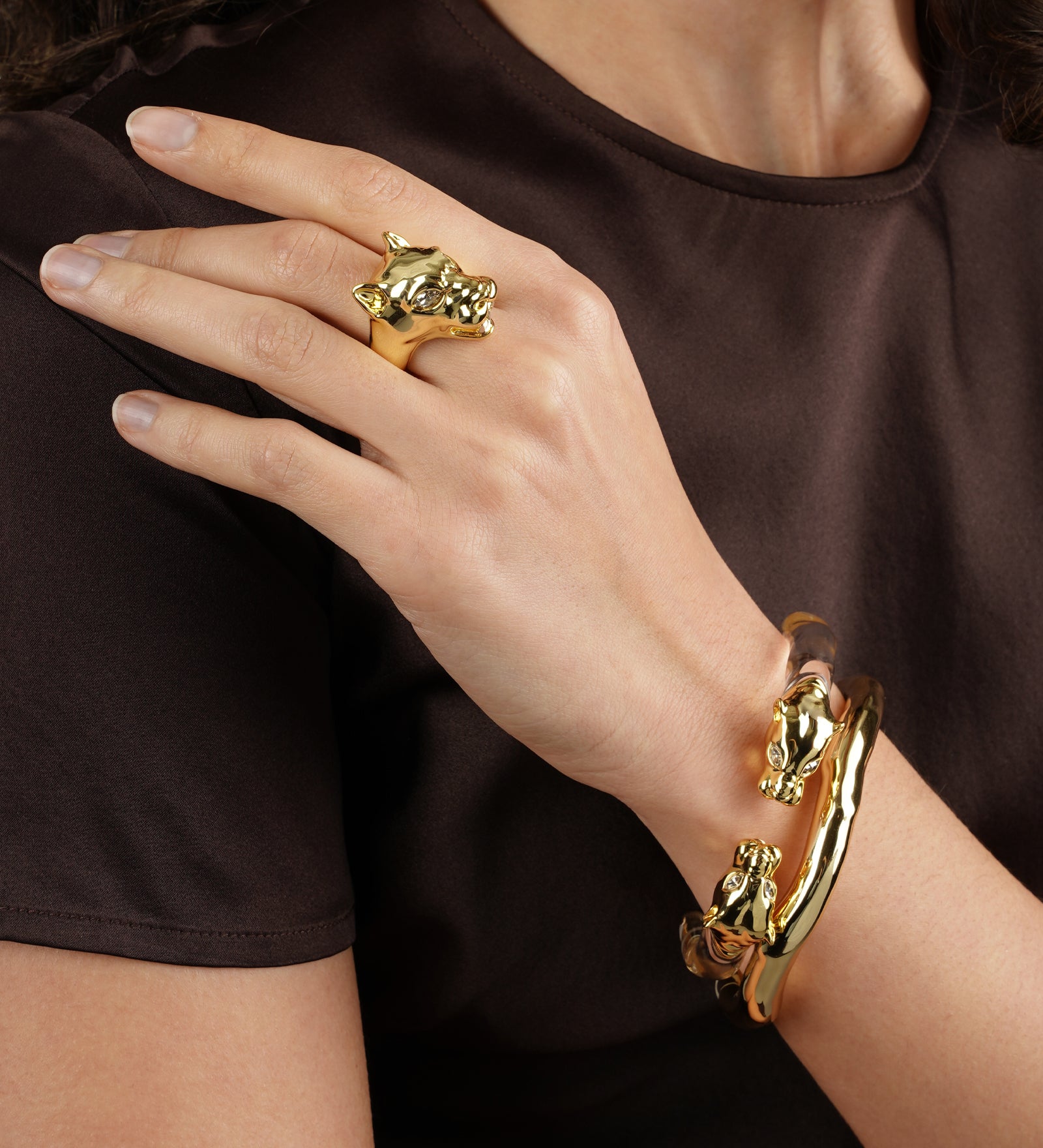 Alexis Bittar-Panther Visage Lucite Hinge Cuff-Bracelets-Blue Ruby Jewellery-Vancouver Canada