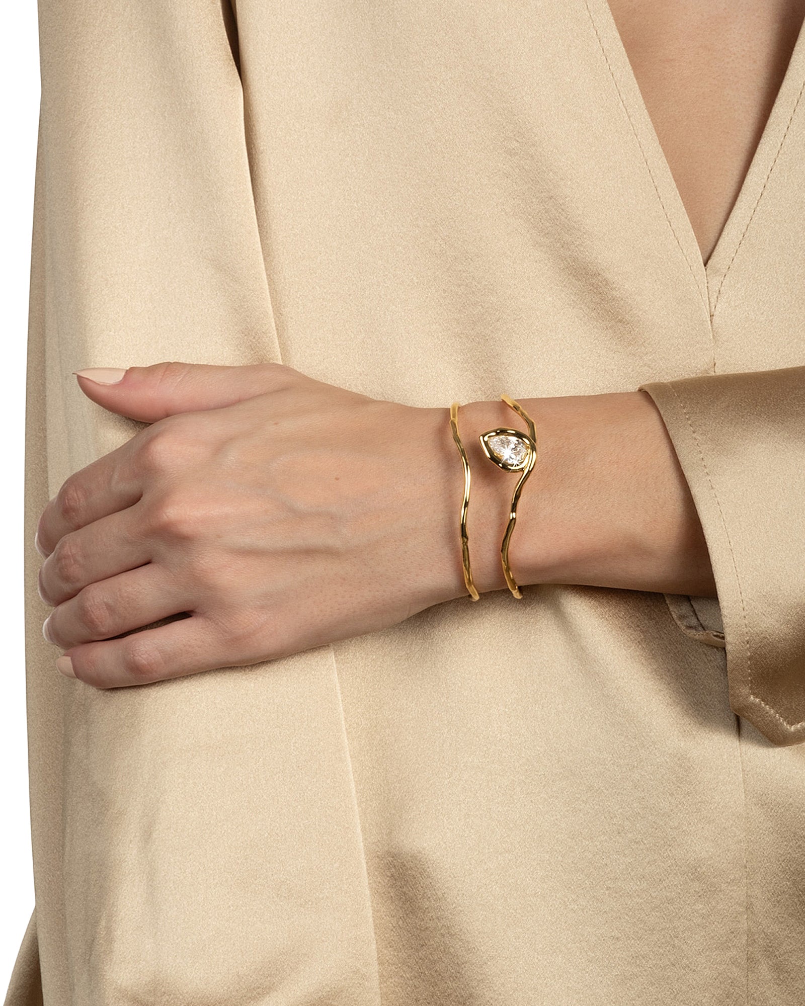 Asterales Gold Floating Cuff Bracelet 14k Gold Plated, Cubic Zirconia
