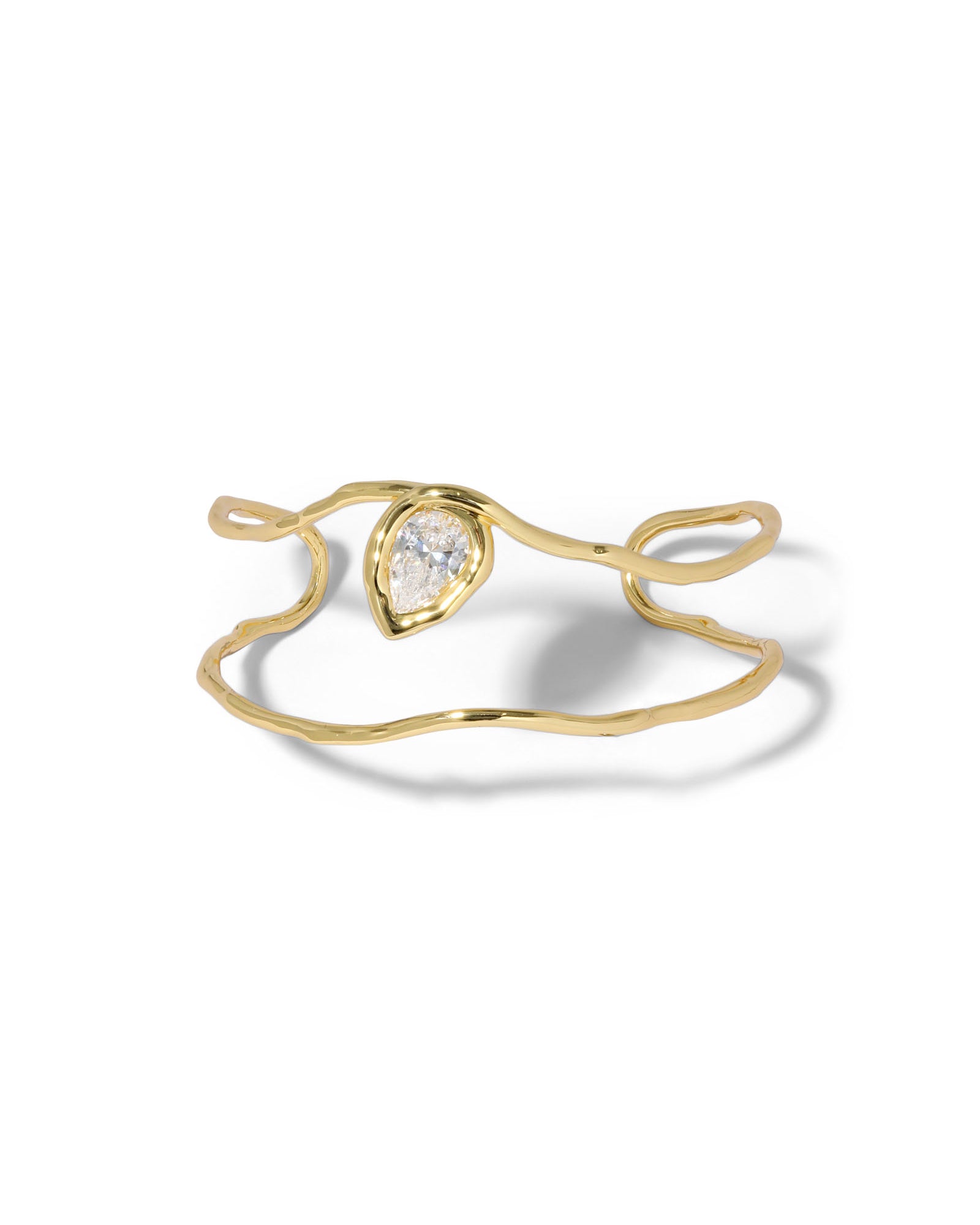 Asterales Gold Floating Cuff Bracelet 14k Gold Plated, Cubic Zirconia