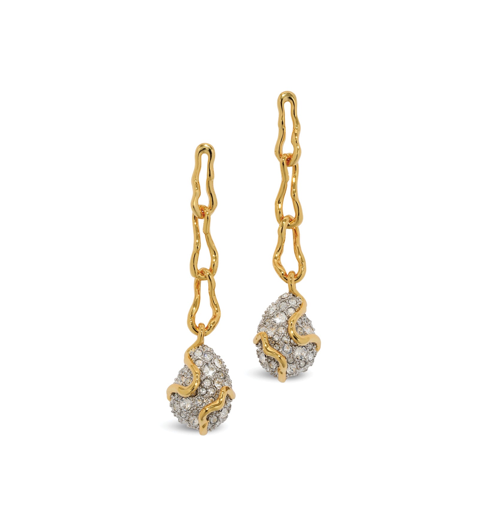 Solanales Crystal
Linked Pebble Earring 14k Gold Plated Brass, Crystal