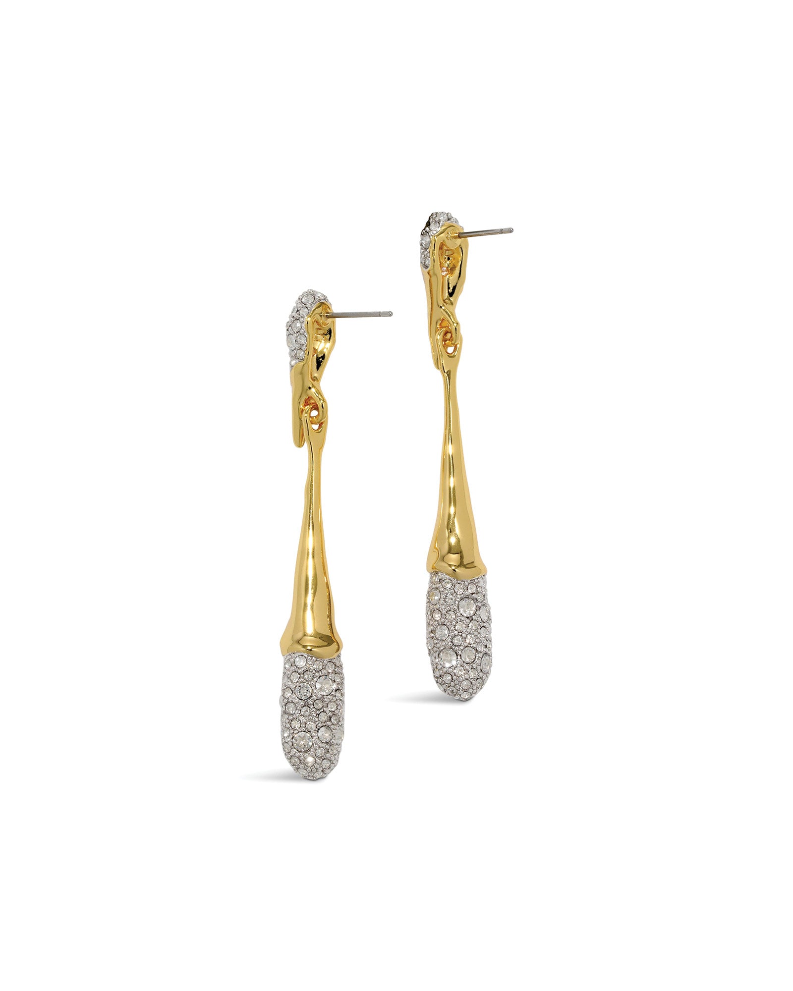 Solanales Linear Crystal Teardrop Earrings 14k Gold Plated, Crystal