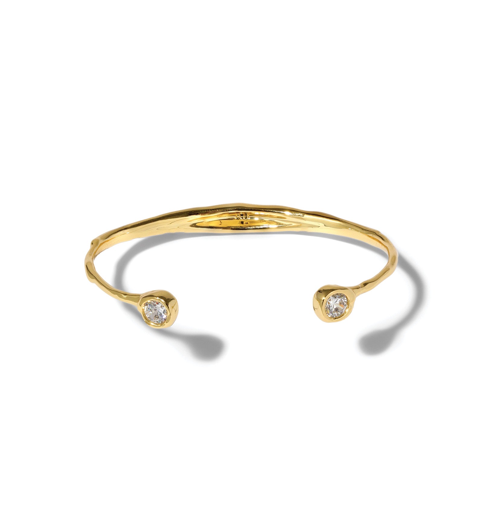 Asterales CZ
Skinny Hinge Cuff 14k Gold Plated Brass, Cubic Zirconia