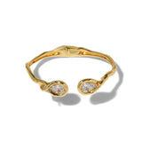 Asterales Floating CZ
Open Hinge Cuff 14k Gold Plated Brass, Cubic Zirconia