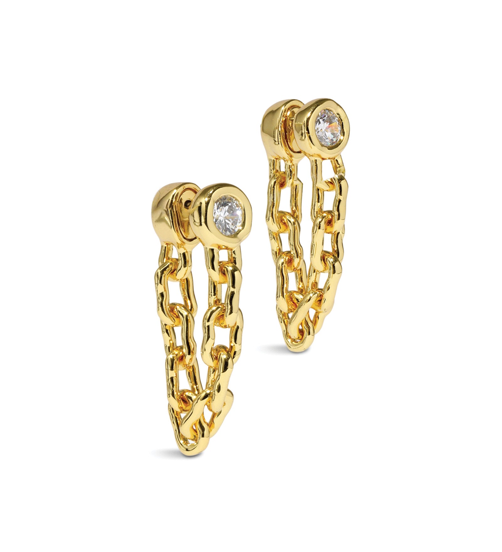 Asterales Linked
CZ Front Back Earring 14k Gold Plated Brass, Cubic Zirconia