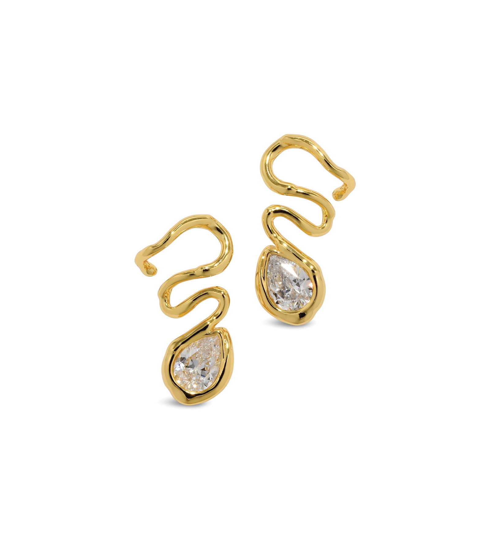 Asterales Floating
CZ Vine Post Earring 14k Gold Plated Brass, Cubic Zirconia