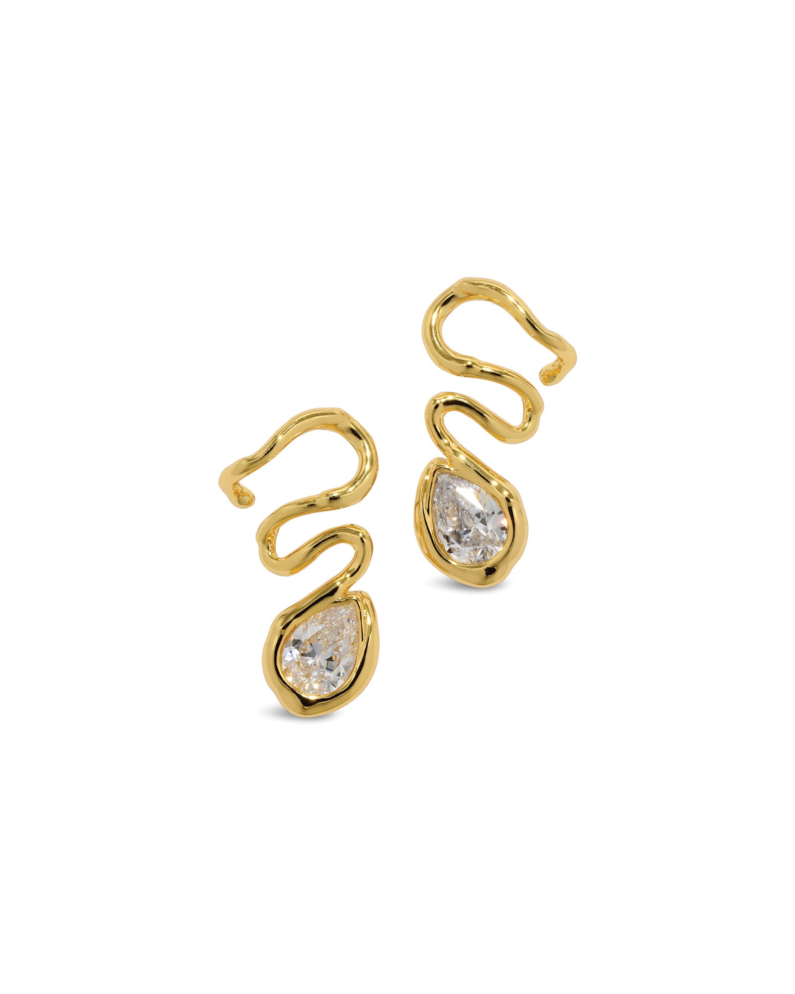 Asterales Floating
CZ Vine Post Earring 14k Gold Plated Brass, Cubic Zirconia